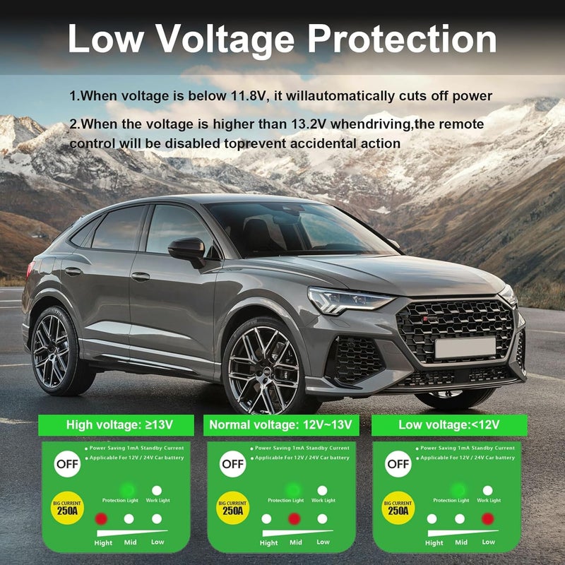 FEITON Remote Battery Disconnect Switch, 250A Intelligent Cut Off 12V 24V DC, Heavy Duty Battery Isolator Switch for Car RV Truck Battery Drain Preventer(1000A Starting Current) - Image 5
